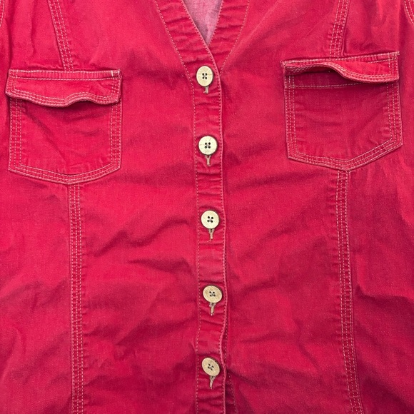 Denim & Co. Women’s Red Button-Front Utility Shirt Size L - Picture 2 of 7
